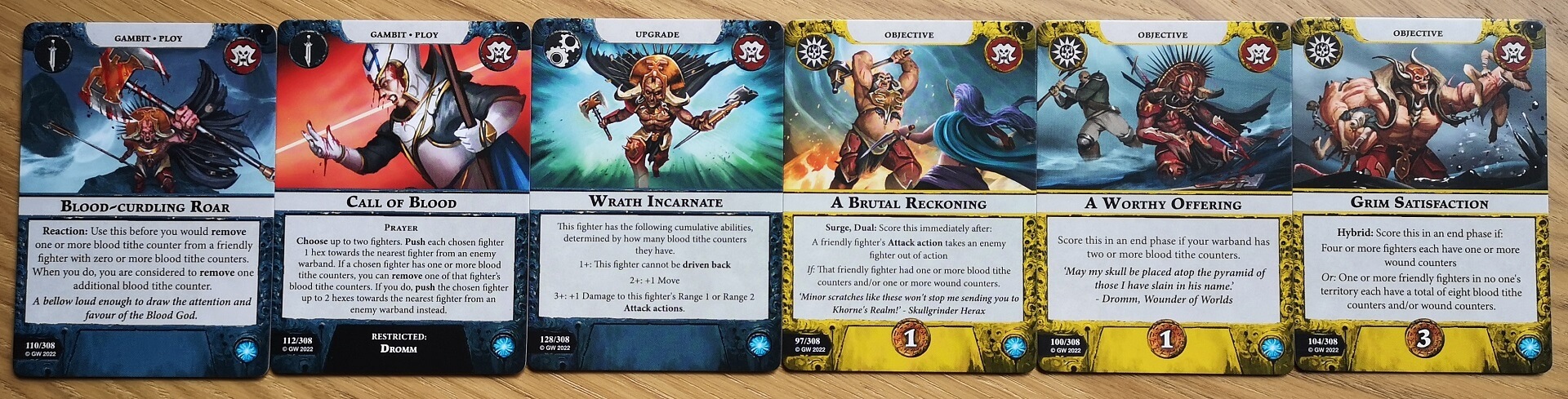 Cards used in playing Warhammer Underworlds Gorechosen of Dromm.